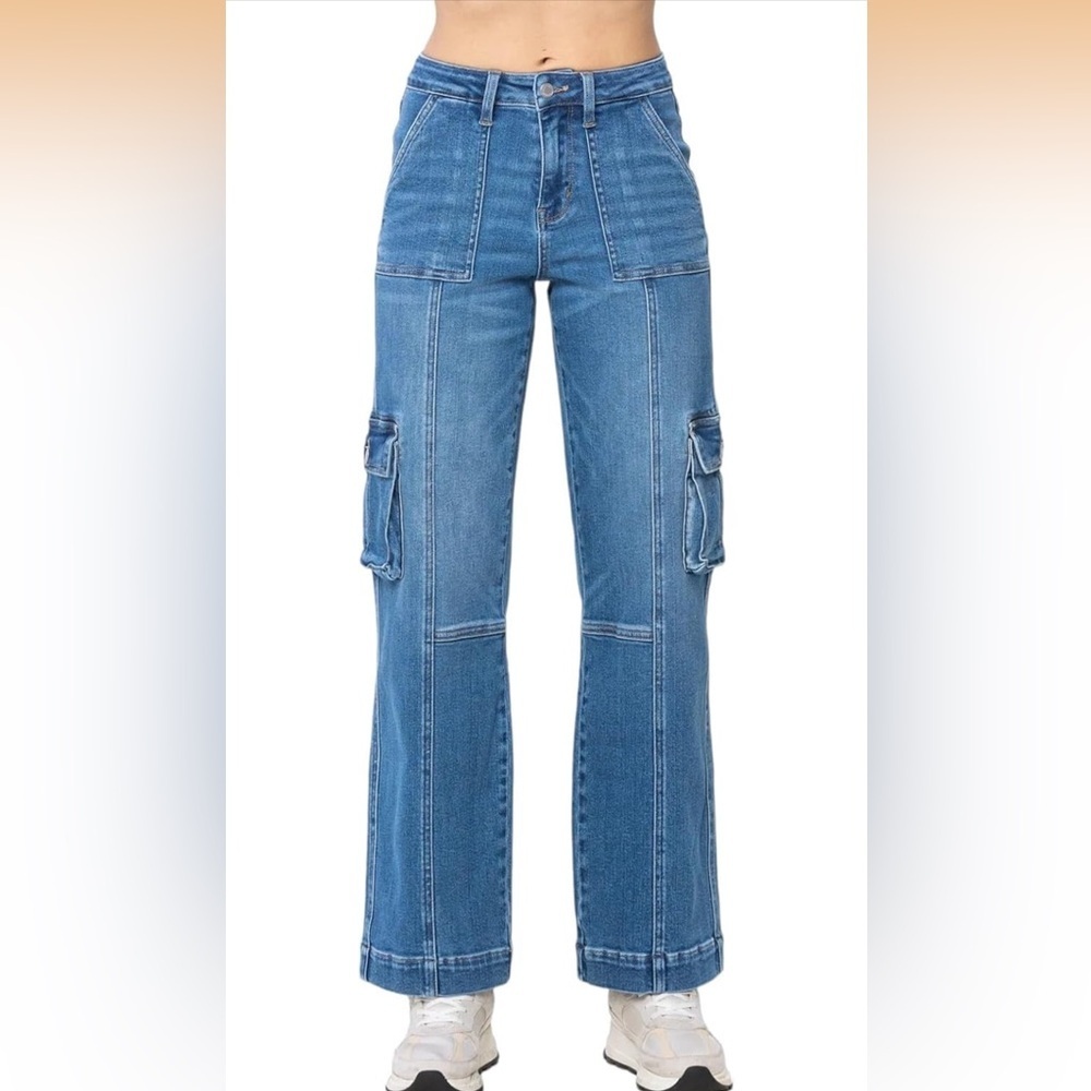 Judy Blue High Waist Wide Leg Denim Cargo Jeans 88724 size 11 - Picture 1 of 7